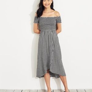 Smocked Off-The-Shoulder Gingham Dress